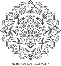 Outline Mandala for Coloring Book Page. Oriental Mandala vector. Mandala Coloring book line art vector illustration. Vector abstract mandala pattern. Hand drawn doodle mandalas coloring book.
