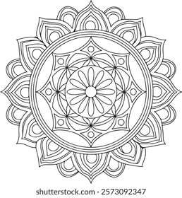 Outline Mandala for Coloring Book Page. Oriental Mandala vector. Mandala Coloring book line art vector illustration. Vector abstract mandala pattern. Hand drawn doodle mandalas coloring book.
