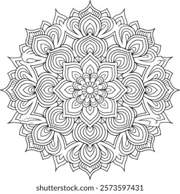 Outline Mandala for Coloring Book Page. Easy Oriental Mandala vector. Mandala Coloring book line art vector illustration. Vector abstract