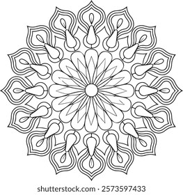 Outline Mandala for Coloring Book Page. Easy Oriental Mandala vector. Mandala Coloring book line art vector illustration. Vector abstract