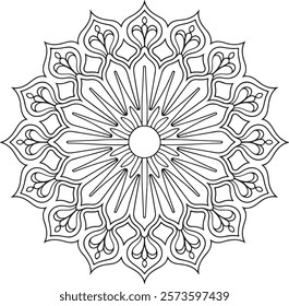 Outline Mandala for Coloring Book Page. Easy Oriental Mandala vector. Mandala Coloring book line art vector illustration. Vector abstract