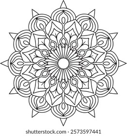 Outline Mandala for Coloring Book Page. Easy Oriental Mandala vector. Mandala Coloring book line art vector illustration. Vector abstract