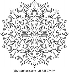 Outline Mandala for Coloring Book Page. Easy Oriental Mandala vector. Mandala Coloring book line art vector illustration. Vector abstract