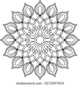 Outline Mandala for Coloring Book Page. Easy Oriental Mandala vector. Mandala Coloring book line art vector illustration. Vector abstract