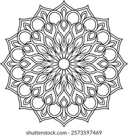 Outline Mandala for Coloring Book Page. Easy Oriental Mandala vector. Mandala Coloring book line art vector illustration. Vector abstract