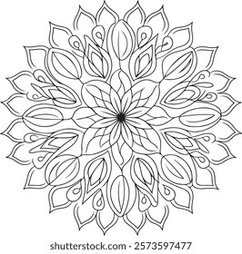 Outline Mandala for Coloring Book Page. Easy Oriental Mandala vector. Mandala Coloring book line art vector illustration. Vector abstract