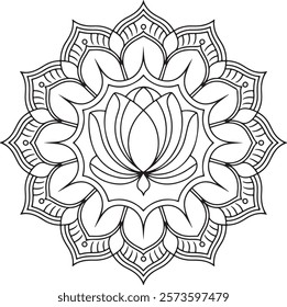 Outline Mandala for Coloring Book Page. Easy Oriental Mandala vector. Mandala Coloring book line art vector illustration. Vector abstract