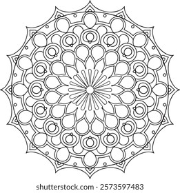 Outline Mandala for Coloring Book Page. Easy Oriental Mandala vector. Mandala Coloring book line art vector illustration. Vector abstract