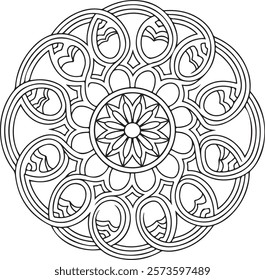 Outline Mandala for Coloring Book Page. Easy Oriental Mandala vector. Mandala Coloring book line art vector illustration. Vector abstract