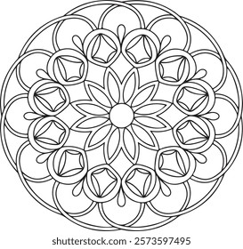 Outline Mandala for Coloring Book Page. Easy Oriental Mandala vector. Mandala Coloring book line art vector illustration. Vector abstract