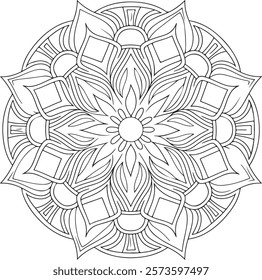 Outline Mandala for Coloring Book Page. Easy Oriental Mandala vector. Mandala Coloring book line art vector illustration. Vector abstract