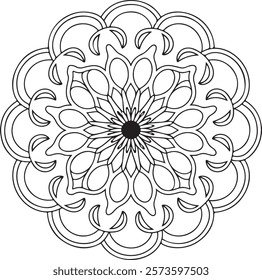 Outline Mandala for Coloring Book Page. Easy Oriental Mandala vector. Mandala Coloring book line art vector illustration. Vector abstract