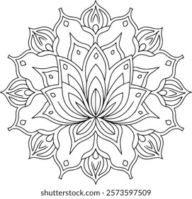 Outline Mandala for Coloring Book Page. Easy Oriental Mandala vector. Mandala Coloring book line art vector illustration. Vector abstract