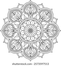 Outline Mandala for Coloring Book Page. Easy Oriental Mandala vector. Mandala Coloring book line art vector illustration. Vector abstract