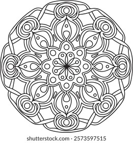 Outline Mandala for Coloring Book Page. Easy Oriental Mandala vector. Mandala Coloring book line art vector illustration. Vector abstract