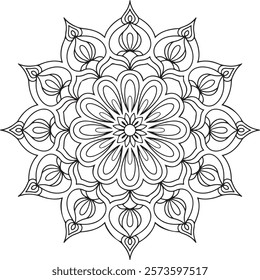 Outline Mandala for Coloring Book Page. Easy Oriental Mandala vector. Mandala Coloring book line art vector illustration. Vector abstract