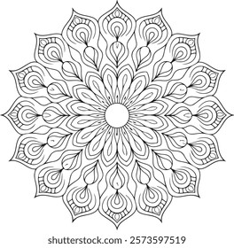 Outline Mandala for Coloring Book Page. Easy Oriental Mandala vector. Mandala Coloring book line art vector illustration. Vector abstract