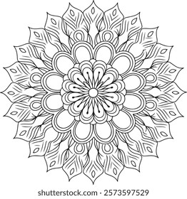 Outline Mandala for Coloring Book Page. Easy Oriental Mandala vector. Mandala Coloring book line art vector illustration. Vector abstract