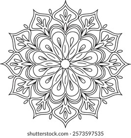 Outline Mandala for Coloring Book Page. Easy Oriental Mandala vector. Mandala Coloring book line art vector illustration. Vector abstract