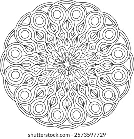 Outline Mandala for Coloring Book Page. Easy Oriental Mandala vector. Mandala Coloring book line art vector illustration. Vector abstract