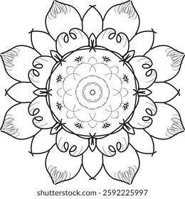 Outline Mandala for Coloring Book Page. Oriental Mandala vector. Mandala Coloring book line art vector illustration. Vector abstract mandala pattern. Hand drawn doodle mandalas coloring book