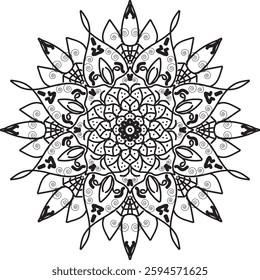 Outline Mandala for Coloring Book Page. Oriental Mandala vector. Simple Mandala Coloring book line art vector illustration. Vector abstract mandala pattern, round frame