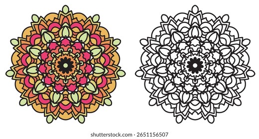 Outline Mandala for Coloring Book Page. Oriental Mandala vector. Simple Mandala Coloring book line art vector illustration. Vector abstract mandala pattern and round frame for children and adults. 
