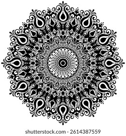 Outline mandala for coloring book. Tattoo design. Traditional motifs. Floral henna or mehndi style mandala design. 