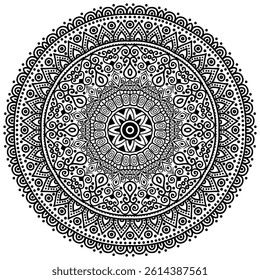 Outline mandala for coloring book. Tattoo design. Traditional motifs. Floral henna or mehndi style mandala design. 