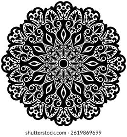 Outline mandala for coloring book. Tattoo design. Traditional motifs. Floral henna or mehndi style mandala design. 