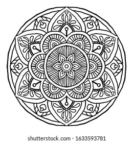 Outline Mandala decorative round ornament, can be used for coloring book, anti-stress therapy, greeting card, phone case print, etc. Hand drawn style isolated on white background - Vector Oriental