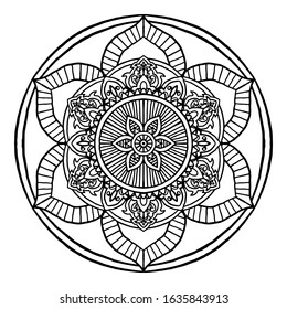 Outline Mandala decorative round ornament, can be used for coloring book, anti-stress therapy, greeting card, phone case print, etc. Hand drawn style isolated on white background - Vector Ornament.