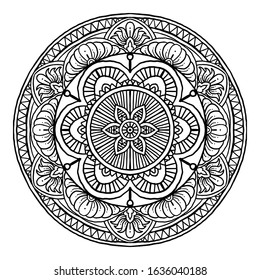 Outline Mandala decorative round ornament, can be used for coloring book, anti-stress therapy, greeting card, phone case print, etc. Hand drawn style isolated on white background - Vector Ornament.