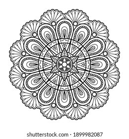 Outline Mandala decorative round ornament, can be used for coloring book, anti-stress therapy, greeting card, phone case print, etc. Hand drawn style isolated on white background - Vector Ornament