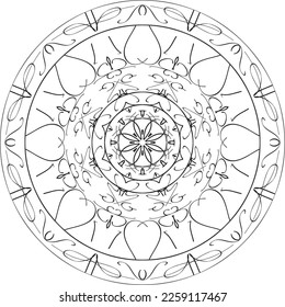 Outline Mandala. Decorative round ornament. Anti-stress therapy pattern. Weave design element. Yoga logo, background for meditation poster. Oriental vector.