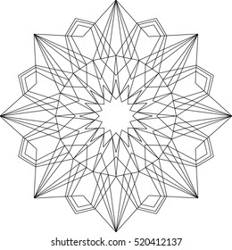 Outline mandala geometric ornament. Can be used as coloring page. Vector