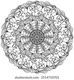 Outline mandala for Halloween, coloring page with spider, web and dark castle vector illustration for activity and design