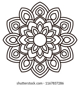 Outline Mandala. Ornamental round doodle flower isolated on white background. Geometric circle element. Vector illustration.