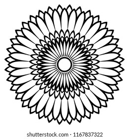 Outline Mandala. Ornamental round doodle flower isolated on white background. Geometric circle element. Vector illustration.