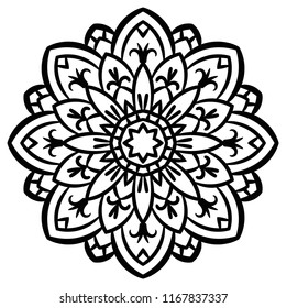 Outline Mandala. Ornamental round doodle flower isolated on white background. Geometric circle element. Vector illustration.