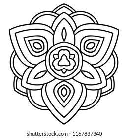 Outline Mandala. Ornamental round doodle flower isolated on white background. Geometric circle element. Vector illustration.