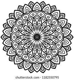 Outline Mandala. Ornamental round doodle flower isolated on white background. Geometric circle element. Vector illustration.