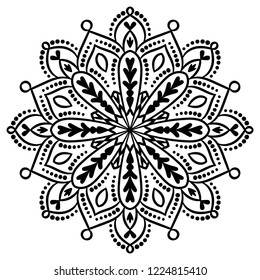 Outline Mandala. Ornamental round doodle flower isolated on white background. Geometric circle element. Vector illustration.