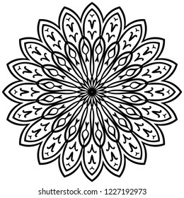 Outline Mandala. Ornamental round doodle flower isolated on white background. Geometric circle element. Vector illustration.