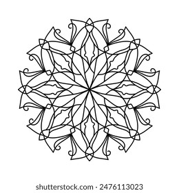 Outline mandala silhouette print for adult coloring book. Geometric flower shape. Round floral ornament. Oriental vector illustration, anti stress therapy, design or decor for yoga and meditation.