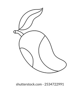 Outline of a mango with a leaf against a plain background for coloring and creative activities