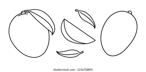 Outline Mango Whole Fruit and Sliced Food Leaf Shape 