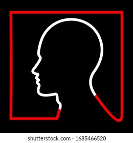 Outline of a man's head with a black background. vector illustration