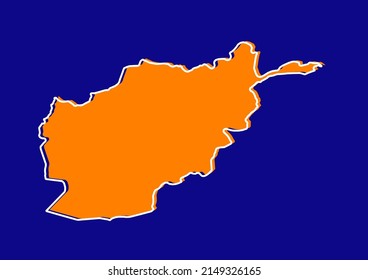 Outline map of Afghanistan, stylized concept map of Afghanistan. Orange map on blue background.
