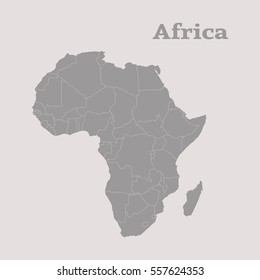 Outline map of Africa. Isolated vector illustration. Map of the African continent. Map of Africa with the borders of countries. Africa silhouette.